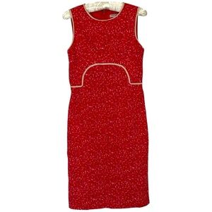 Sharagano Sleeveless Sheath Midi Dress Red Linen Blend Women’s Size Small 2